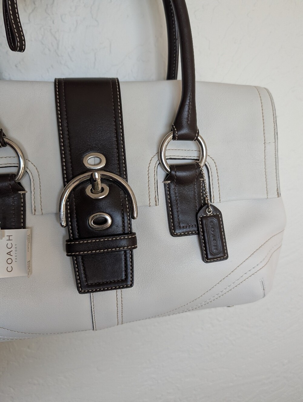 NWT! Coach Y2K '07 Soho Buckle Flap Satchel Purse & Wallet White Mahogany F10913 - Picture 3 of 16
